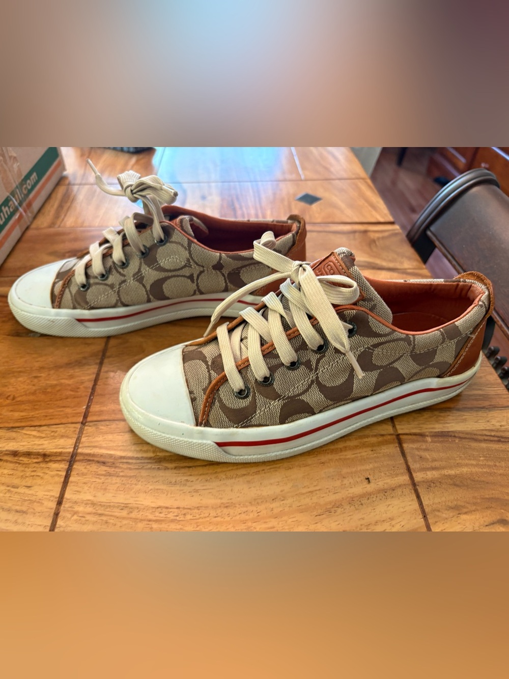 Size 7 Coach Tan/Brown Signature Canvas designer Sneakers with White Toe womens - Picture 8 of 11